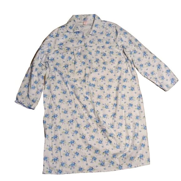 Sears Other - Vintage Sears Womens X 41-44.5 Cotton Flannel Nightgown Blue Floral Button Neck